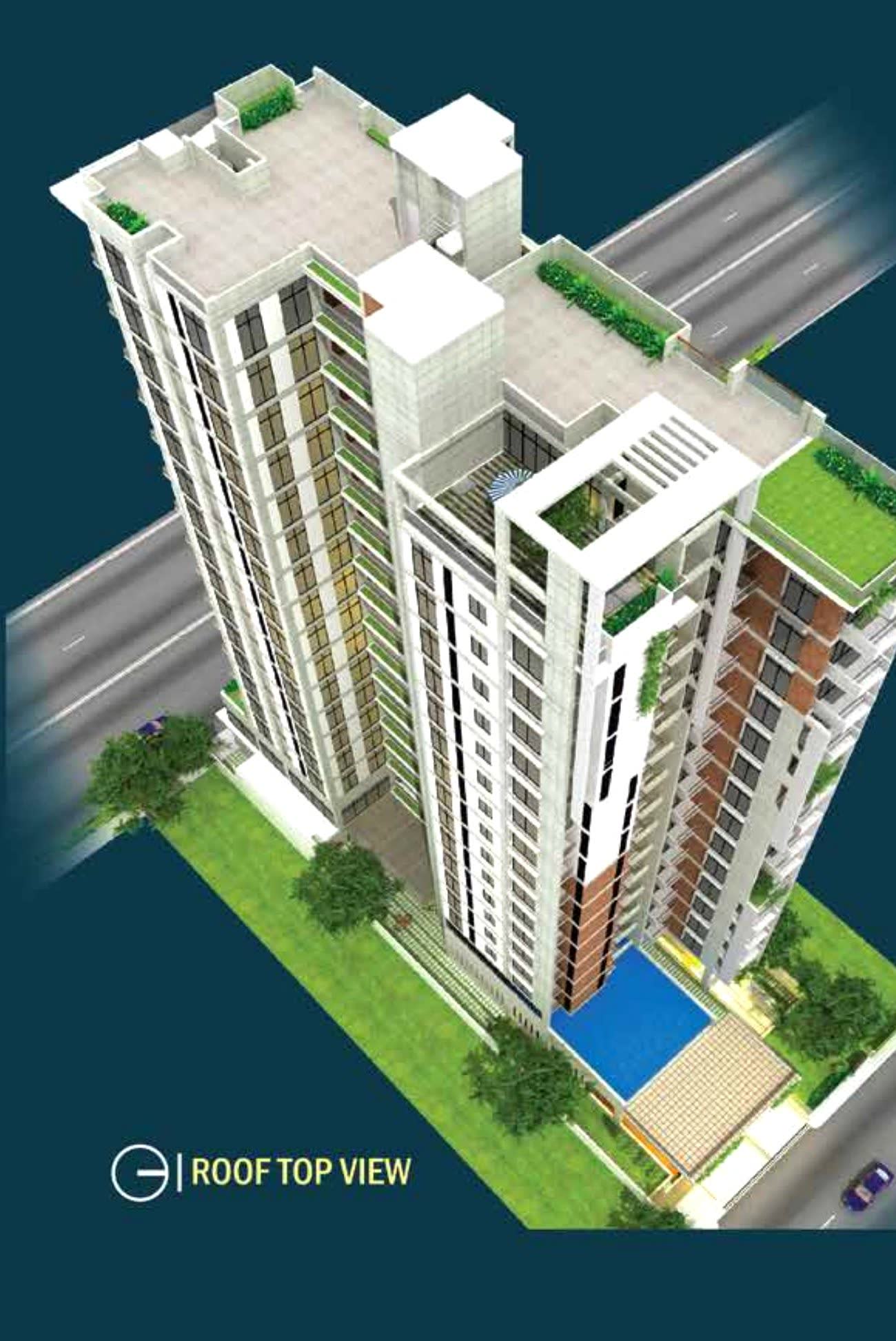 Winstone 10. Winstone Dream Park — roof-top view render showing rooftop landscaping and pool deck